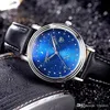 Mäns högkvalitativa konstellation Watch Blue Star Dial Leather Strap Vattentät Armbandsur Kvinnors Märke Kläder Quartz Horoskop handled