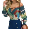 Mulheres Blusas Camisas Moda Mulheres Sexy Barco Pescoço Praça Ponto Ponto Imprimir Ombro Blusa Top Blusa Senhoras Verão Verão Manga Longa Colheita Tops