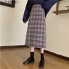 WERUERUYU High Waist Long Wool Plaid Skirt For Women Warm Wool Elegant Office Lady Vintage Skirt Autumn Winter Maxi Skirts 210608