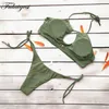 Kvinnors badkläder fulaigesi baddräkt Kvinnor Sexig bikini Solid Push Up Off Shoulder Halter 2021 Brazilian String Strappy Thong Bathing Suit