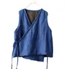 Johnature Women Cotton Linen Vintage Vests Spring Chinese Style Warm Cloths Women's Cardigan Belt Vests Coats 210521