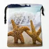 Förvaringsväskor Custom Starfish Beach Drawstring Wedding Party Christmas Gift Pouches Packing 18x22cm Satin tygväska 12.2