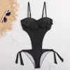 Sexy effen zwarte badpak voor vrouwelijke schouder vrouwen badmode push-up badpakken bodysuits beach slijtage 210712