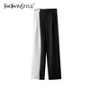 Casual Asymmetrical Trousers For Women High Waist Hit Color Straight Wide Leg Pants Females Spring Fashion 210521