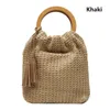 Summer Straw Bags Women Bohemian Style Woven Handmade Handbag Large Capacity Lady Tote Vacation Beach Bucket Bag