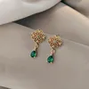 Stud Real Gold Electroplating Retro Emerald Zircon Light Luxury Micro Inlaid Elegant Temperament Earrings Ladies For Women