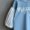 Flickor Klänning Barnkläder Barn Stitching Långärmad Lace Mesh Fashion Höst Rak 210515