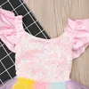 Robes de fille née bébé fille robe de princesse filles première tenue d'anniversaire arc-en-ciel Pâques paillettes Tutu Costume enfant en bas âge