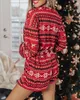 Mulheres Outono Casual Camisa de Manga Longa Shorts Natal Misturado Impressão Pijama Set 210415