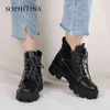SOPHITINA Ankle Boots For Women Lace Up Platform Black Bootie Fashion Shoes for Girls PC812 210513