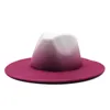 8 Farben Tie Dyed INS Fake Wollfilz Fedora Hut 2 Töne verschiedene Farben Krempe Jazz Caps für Damen Herren 2278 V2