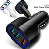 Caricabatteria da auto con 3 porte USB Ricarica rapida rapida QC3.0 Adattatore per caricabatterie da auto per veicolo 35W 7A per iPhone 15 14 12 13 Samsung HTC B1 GPS mp3 scatola al dettaglio