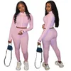 Kvinnor Tracksuits Två Piece Set Solid Färg Nightclub Hög Krage Broderade Letter Zipper Top Leggings Sports Outfits Dam Casual Clothes