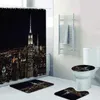 Curtain & Drapes Black White City Nights Lights Bathroom Shower Curtains Set Waterproof Toilet Cover Mat Non-Slip Bath Rug