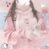 Deeptown kawaii kanin hoodie kvinnor koreanska stil sweatshirt vinter mode långärmad gulliga toppar mjuka tjejer plus sammet varm 210805