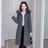 Piumino da donna Parka da donna Addensato Slim Winter X-Long Collo di pelliccia Cappotto imbottito in cotone casual con cappuccio per donna Calda cerniera solida