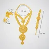 Örhängen Halsband 24K Dubai Guld Färg Smycken Set För Kvinnor Dubbellager Ringar Brud afrikansk Bröllop Hustru Presenter