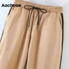 Aachoae Mode Frauen Casual Khaki Lange Hosen Kordelzug Elastische Taille Jogginghose Sport Tragen Damen Bleistift Hosen 210413