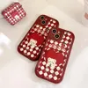 Tpu Anti-knock Cherry Bear Red Lattice Pattern Leathern Phone Case For 13 12 11 Pro Max iphone7/8 Plus X XR XS Smartphone Cover New