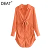 [DEAT] Sommar mode nedbrytning krage hög midja långärmad solid färg lös enkel mini klänning kvinnor 13q148 210527
