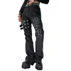 Jeans feminino gótico grunge preto harajuku bandagem vintage calça de carga e-garota punk fivela reta calça longa mulher y2k