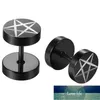 Barbell Dumbbell Stainless Steel Pentagram Studs Earrings for Men Women Punk Gothic Earrings Fashion Jewelry Wholesale