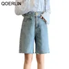 Duży rozmiar 4XL Kobiety Szerokie Dżinsy Dżinsy Kieszeni Summer Beach Denim Lady Casual High Waist Plus 210601