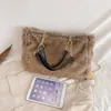 3pcs Stuff Sacks Women Fur Plain Large Capacity Rectangle Shaped Chain Shoulder Bag Mix Color