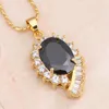 Necklace Earrings Set & Cool Fashion Jewelry Black Onyx Zirconia Inlay Yellow Gold Tone Excellent Ring Sz #6#7#8#9#10 JS569A Stre22