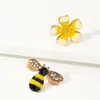 Stud Latest European Earrings Jewelry Korean Womens Creative Asymmetric Flower Painting Oil Yellow Bee For Female Girls