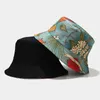 Double-sided wear Printed Tropical plants Cap Reversible Bucket Hat Summer Sun Caps For Women Men