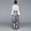 Summer Fashion Runway Skirt Pak Dames Flare Sleeve Solid White Shirt + Hight Taille Onregelmatige afdrukken Rokken Twee stuksets 210514