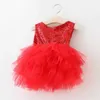 Elegante menina bebê vermelho lantejoulas tutu vestido crianças xmas festa formal vestidos com curvas impressionantes toddler 1-5y fantasia noite 210529