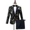 Black Gold Blue Red Green Floral Pattern Suit For Men Stylish Men Embroidered Suit 2 Piece Wedding Groom Tuxedo Costume Q135 X0909