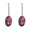 Boucles d'oreilles élégantes longues en cristal pour femme luxe géométrique ovale pierres précieuses gland boucles d'oreilles femme fête oreille bijoux