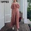 Robe d'été vacances plage longues femmes imprimé floral slash cou camisoles volants soleil 210421