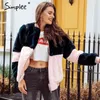 Fashion contrast color pink Women long sleeve warm jacket faux fur thick Winter zipper bomber coat 210414