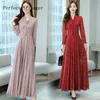 Casual Dresses 2021 Plus Size S-XL Autumn Ankomst Högkvalitativ bågen Blomma Tryckt långärmad kvinnor Chiffon Dress