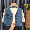 Baby Waistcoat Primavera Outono desgaste estilo estrangeiro elegante bebê infantil \ est menina denim colete menino casaco p803 210622