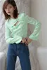 Неоновый зеленый атлас с длинным рукавом топ женские футболки FLAPEL FLAWLOW OUT TEE рубашка цветочные принты осень 210427