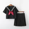 Kläder Satser Uniform Sailor Suit Basic Japanese College Style Class Black Three-Piece Kvinna School Girl