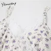 Yitimuceng Floral Print Sukienki Kobiety Lato Sexy Koronki Spaghetti Pasek Wysoka Talia V-Neck Fashion Sweet Camisole Dress 210601