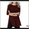 T-shirt Tops Tees Kleding Apparel Drop Levering 2021 Plus Size Womens Losse Crew Neck 3/4 Mouw T-shirts Casual Long Pullover Jumper Soli