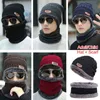 1 set män varma skullies beanie + mjuk halsduk tvådelad uppsättning vinter tjockna hatt manlig vindtät stickning keps nacke varmare y21111