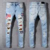 Amirs Herrkvinnor Designers Jeans nödställda rippade cyklist Slim Straight denim för män tryck armé mode mans mager byxor268e