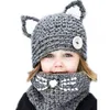 Bonnet d'hiver fait à la main en forme de renard pour enfants, 2 pièces/ensemble, chapeaux tricotés avec animaux de dessin animé, pour garçons et filles, écharpe chaude en tricot, cadeau