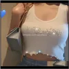 Canotte da donna Camis Esclusivo Sexy senza maniche Bianco Crop Diamond Canotte Streetwear Summer Short Top Beach Party Donna Raso Bp0Ew Ondn1