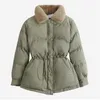 Kış Ceket Kadınlar Ince Pamuk Yastıklı Ceket Moda Kürk Yaka Rahat Parkas Tek Göğüslü Mont Kadın Kalın Sıcak Palto 211013
