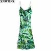 Chic Fashion Tropical Print Midi Camisole Dress Women Vintage Backless Side Vents Thin Straps Female Dresses Mujer 210520