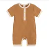 Baby Rompers Soild Color Girls Ribbed Jumpsuits Toddler Boy Bodysuit Cotton Linen Children Climbing Clothes Kids Boutique Clothing BT6620